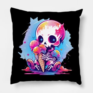 Cute Baby Skeleton Loves Ice Cream Halloween Design Pillow