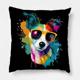 Colourful cool Jack Russell Terrier dog with sunglasses. Pillow