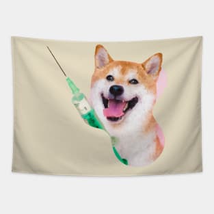 Shiba Inu Dog with a syringe for covid vaccine Tapestry