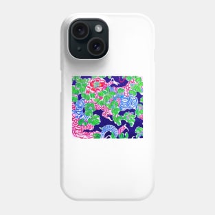 Modern chinoiserie flowers and branches on deep blue Phone Case