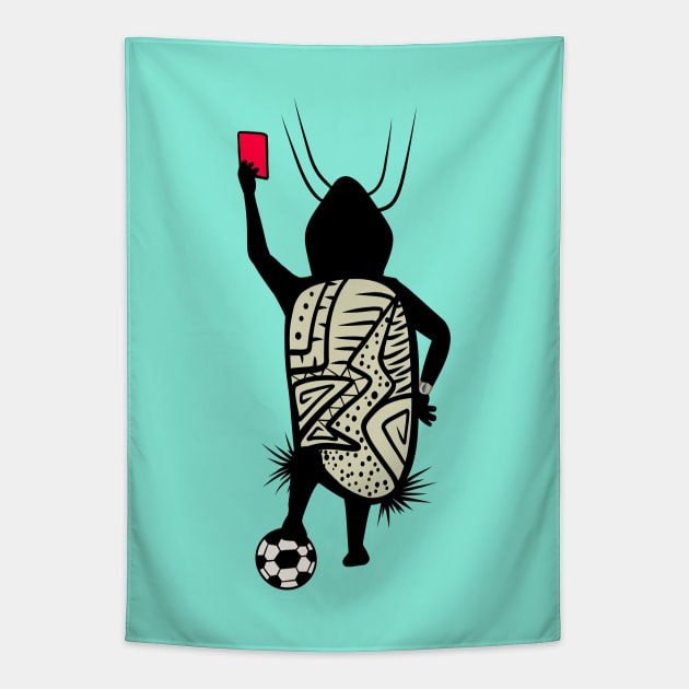 Football Referee Cave Person With Red Card Tapestry by Caving Designs