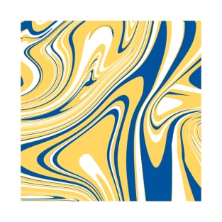 Blue Yellow Colors Marble Pattern Swirl Design Abstract Art Background T-Shirt