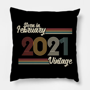 Vintage Born in February 2021 Pillow