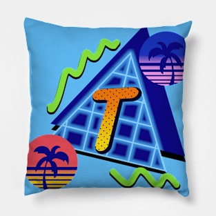 Initial Letter T - 80s Synth Pillow