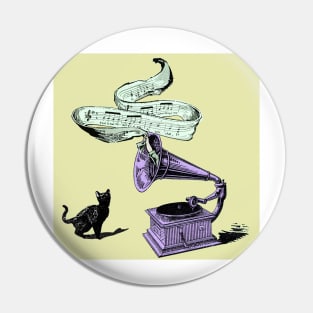 The Cat and the Song (light green) Pin