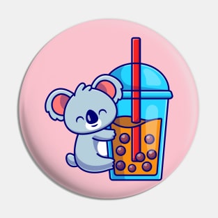 Cute Koala Hug Boba Milk Tea Cup Cartoon Pin