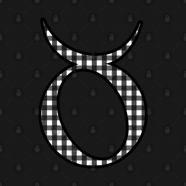 Taurus Zodiac Horoscope Symbol in Black and White Gingham Pattern by bumblefuzzies