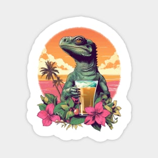 Green Lizard Holding Beer (Vacation Mode) Magnet