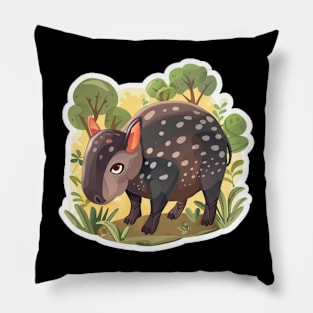 Cute Mountain Tapir Illustration - Adorable Animal Art Pillow