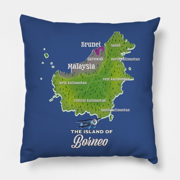 The Island of Borneo map Pillow by nickemporium1