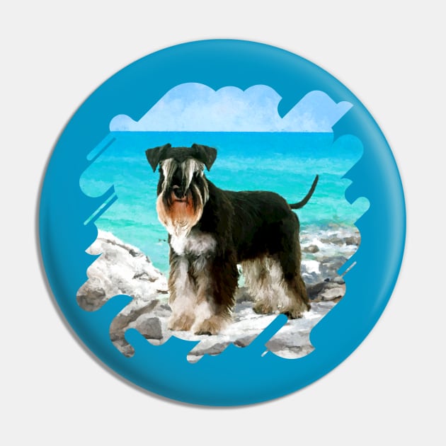 Miniature Schnauzer on the beach Pin by Nartissima