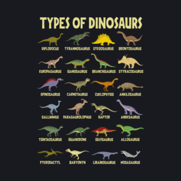 Kids Types Of Dinosaurs Dino Identification - Dinosaurs - Baseball T-Shirt | TeePublic