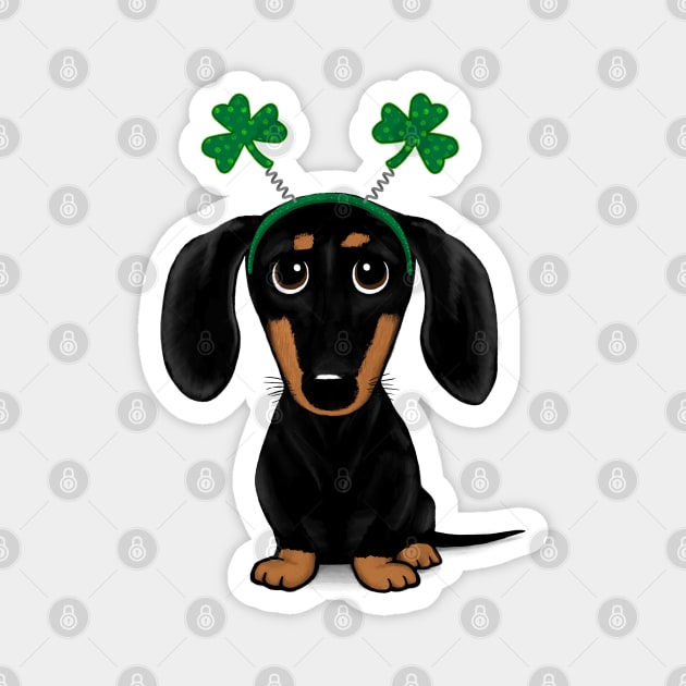 Funny Saint Patrick's Day Dog | Black and Tan Dachshund with Shamrocks Magnet by Coffee Squirrel