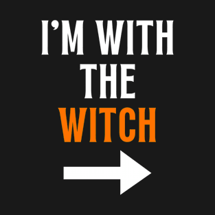 I'm With The Witch Skeleton Hand Funny Halloween Matching Couple T-Shirt