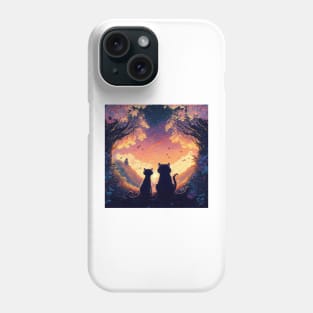 Adorable Two Cats Looking At Sunset Visions Phone Case