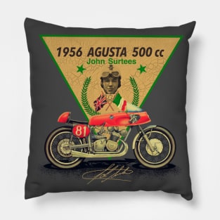 Vintage 1956 Agusta 500cc Motorcycle Winner Isle of Man Manx Grand Prix by MotorManiac Pillow