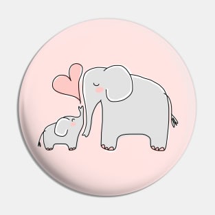 Mom and Baby Elephant with Pink Heart Pin