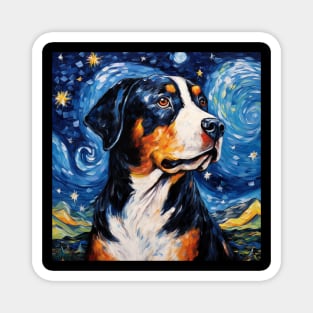 Greater Swiss Mountain Dog Painted in The Starry Night style Magnet