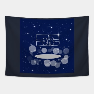 gift, box with a bow, surprise, holiday, good mood, illustration, shine, stars, beautiful, style, glitter, space, galaxy Tapestry