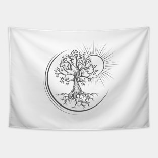 Tree of Life Esoteric Tattoo Drawn in Engraving Style Tapestry