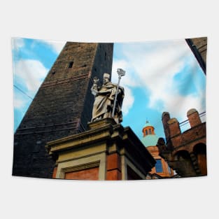 The Two Towers with the statue of St Petronius in Bologna Tapestry