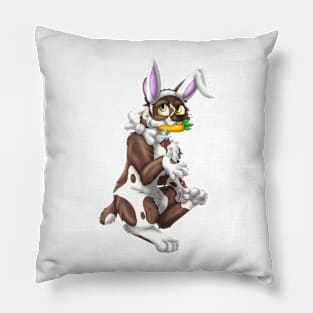 Bobtail BunnyCat: Chocolate Bicolor (White) Pillow