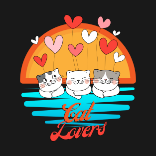 Cat Lovers, Cats with Hearts Sunset Background T-Shirt