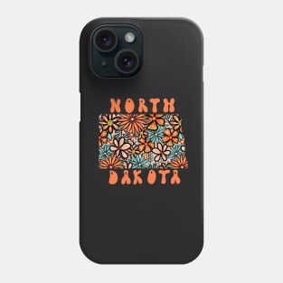 North Dakota State Design | Artist Designed Illustration Featuring North Dakota State Outline Filled With Retro Flowers with Retro Hand-Lettering Phone Case