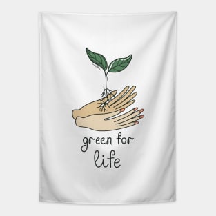 Hands holding green sprout Tapestry
