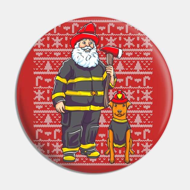 Firefighter Santa Claus Firemen Ugly Christmas Sweater Pattern Pin by E