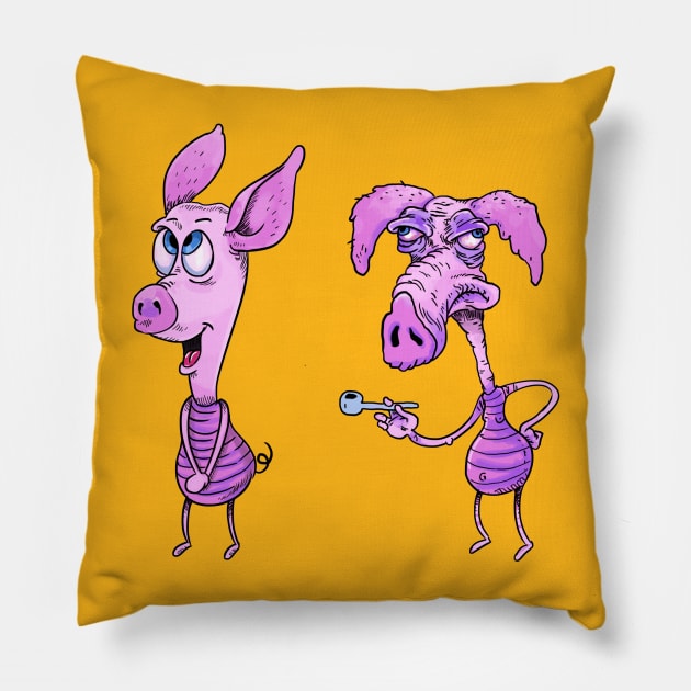 piglet on ice Pillow by idrawcartoons