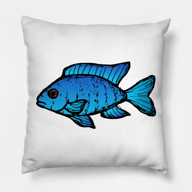 Blue peacock cichlid - freshwater aquarium fish Pillow by DigitalShards