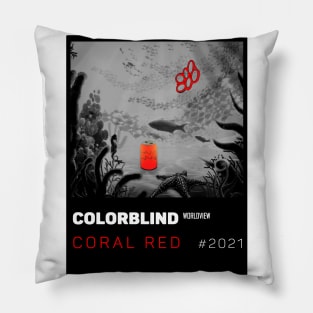 CORAL RED - black card - by  COLORBLIND WorldView Pillow