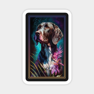 German Shorthair Pointer Dog Vibrant Tropical Flower Tall Digital Oil Painting Portrait 2 Magnet