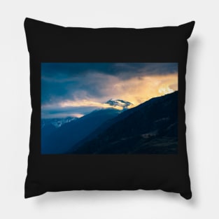 Snowy Mountain Autumn Sunset Pillow