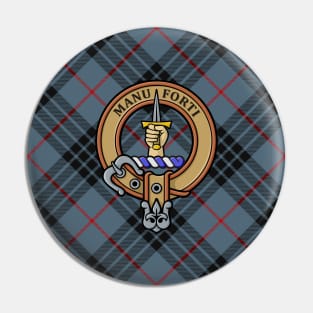 Clan Mackay Crest over Blue Tartan Pin