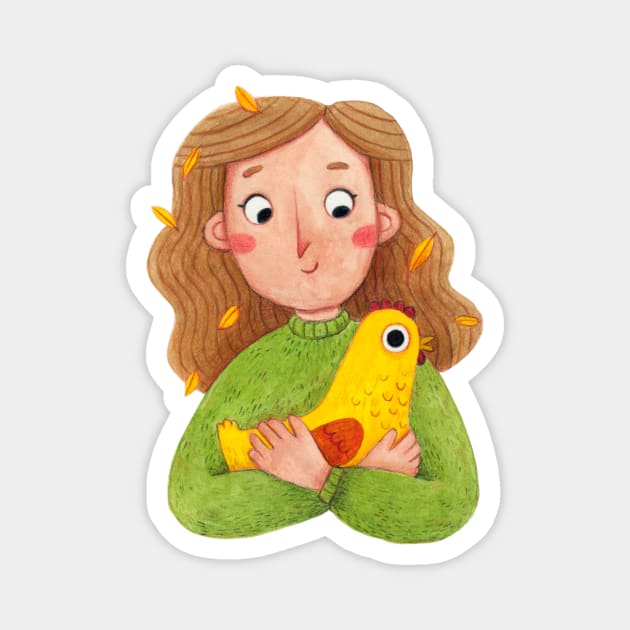 Hugging a hen Magnet by jill_gori