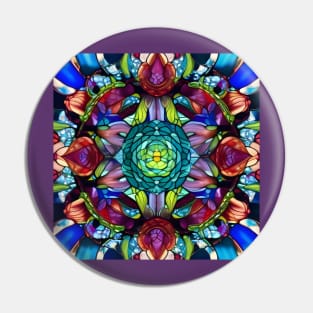 Stained Glass Abstract Rose Mandala Pin