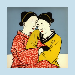 Two Asian Geisha Girls Illustration T-Shirt