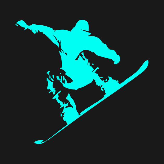 Snowboarding Neon Aqua on Black Abstract Snow Boarder by podartist