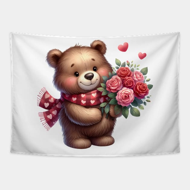 Valentine Love Bear Tapestry by Chromatic Fusion Studio