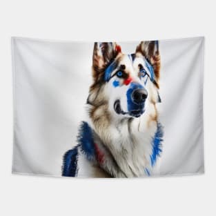 [AI Art] Red, blue and white German Shepherd Tapestry