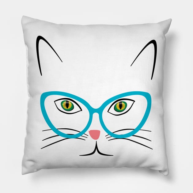 cute cat wearing glasses Pillow by shimodesign