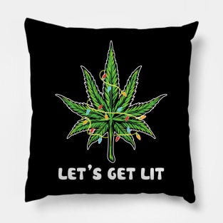 Weed leaf Christmas Tree let's get lit Pillow