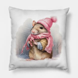 Adorable cute Mouse wearing a pink hat and scar Pillow