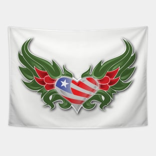 Texas Flag in Heart with Wings Tapestry