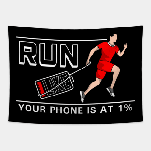 Jogging with Cell phone Tapestry