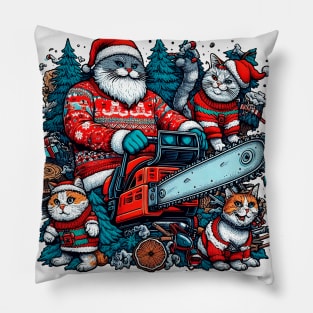 Christmas with Cats and Chainsaws Pillow