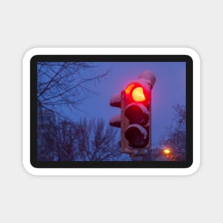 Traffic lights, traffic lights, snow, winter, dusk, evening Magnet