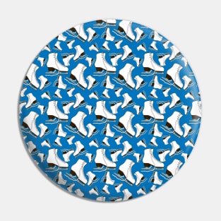 Figure Skates on French Blue Background Design Pin